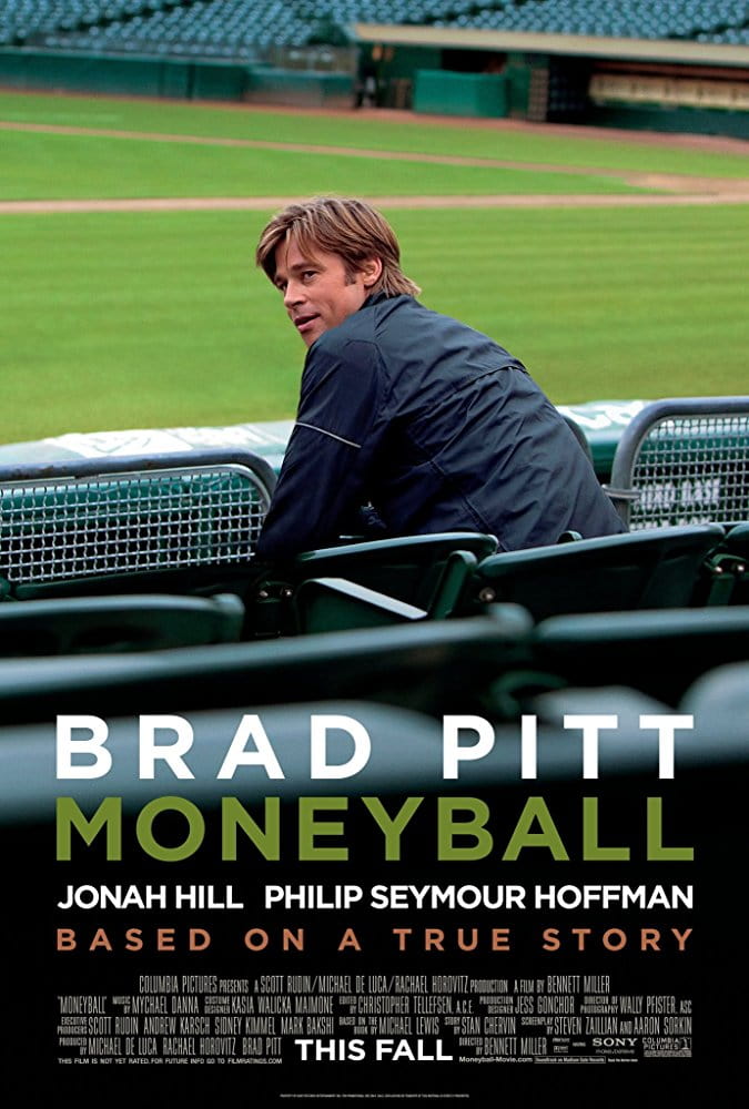 brad pitt moneyball baseball recruit movie film poster jonah hill field