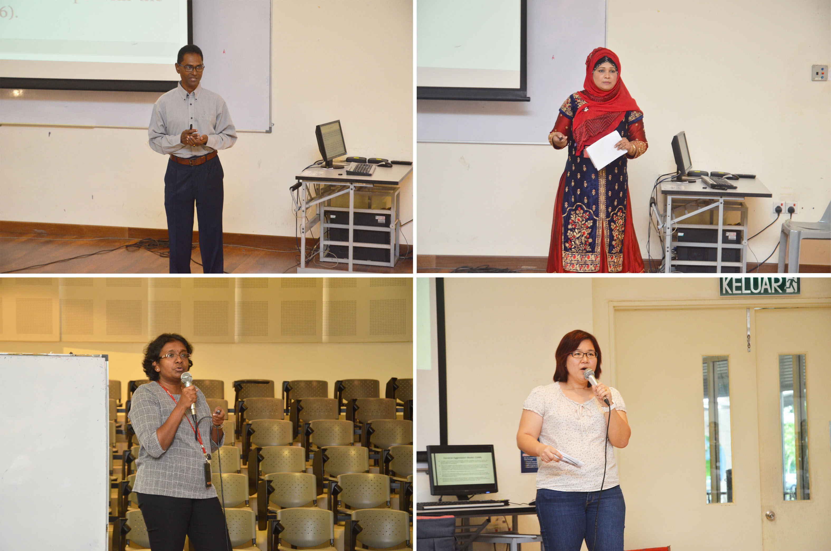 Presenters, clockwise from top left: Dr Gerard, Dr Sultana, Dr Tan and Dr Sumathi
